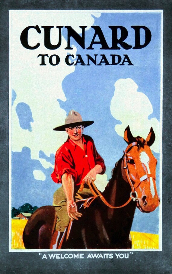 Cunard to Canada, travel poster reprinted on durable cotton canvas, 50 x 70 cm, 20 x 25" approx.