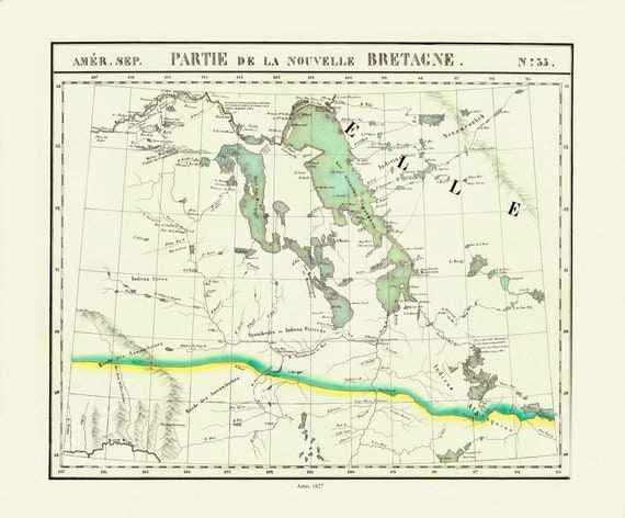 Vandermaelen, Partie, Nouvelle Bretagne (Manitoba, Lake Winnipeg), 1827 , map on heavy cotton canvas, 22x27" approx.