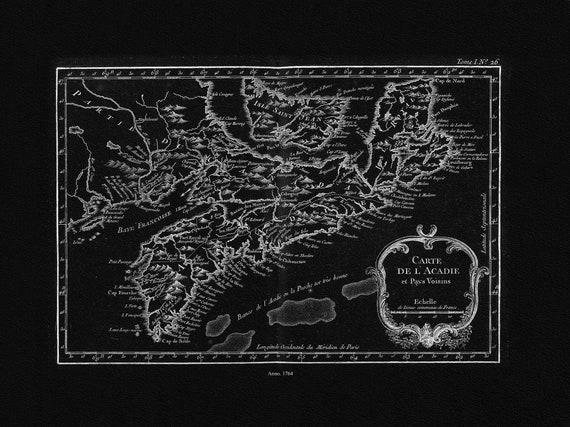 Bellin, Carte De L'Acadie et Pays Voisins, 1764 Ver. IIBWI, map on durable cotton canvas, 50 x 70 cm, 20 x 25" approx.