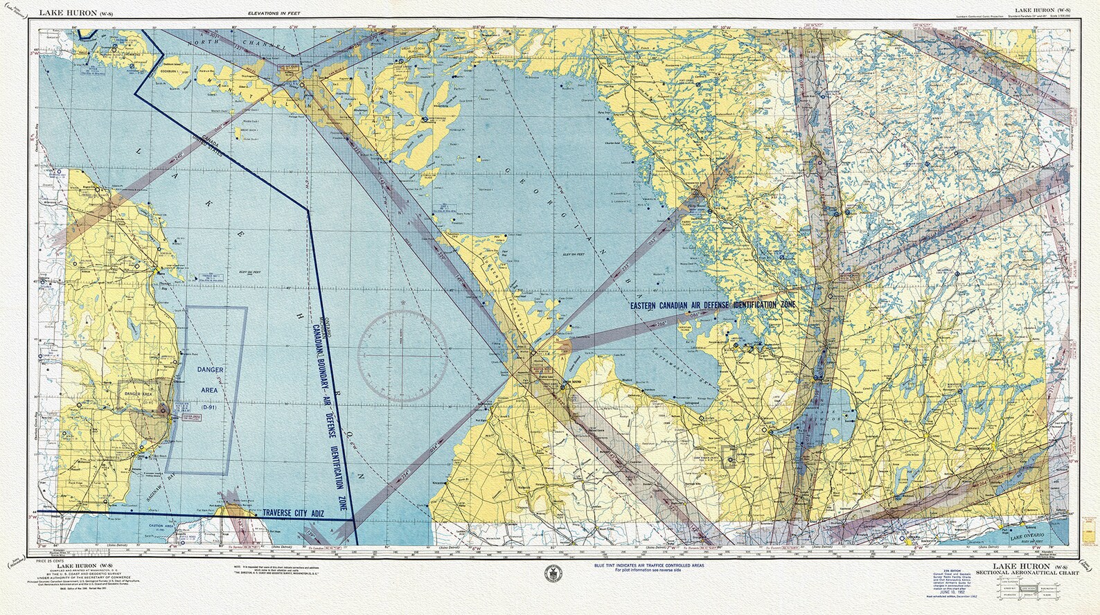 Aeronautical Chart, Ontario, Lake Huron Section, 1952 , Map on Heavy