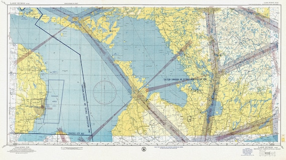 Aeronautical Chart,  Ontario, Lake Huron Section, 1952 , map on heavy cotton canvas, 20 x 27" approx.