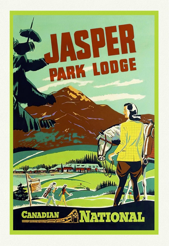 Canadian National Railways, Jasper Park Lodge, Travel Poster on heavy cotton canvas, 22x27" approx.