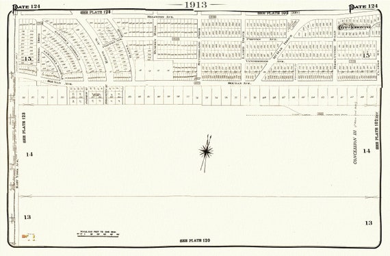 Plate 124, Toronto Uptown East, Leaside, 1913, map on heavy cotton canvas, 20 x 30" or 50 x 75cm. approx.