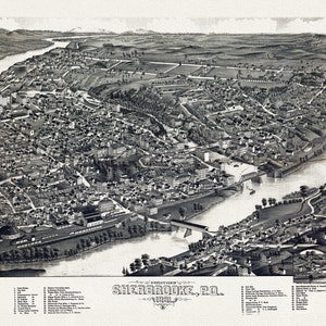 Québec : Vue à vol d’oiseau de Sherbrooke, P.Q., 1881 , carte sur toile de coton lourd, 22x27 » environ.