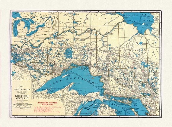 Rand McNally & Company, Commercial Atlas, Northern Ontario, 1924 , map on heavy cotton canvas, 22x27" approx.