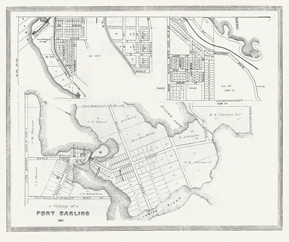 Muskoka-Haliburton, Port Carling, 1893 , map on heavy cotton canvas, 20 x 25" approx.