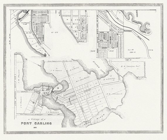 Muskoka-Haliburton, Port Carling, 1893 , map on heavy cotton canvas, 20 x 25" approx.