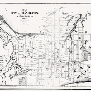 Hamilton, Ontario, 1882, map on heavy cotton canvas, 50 x 70cm, 20 x 25&quot; approx.
