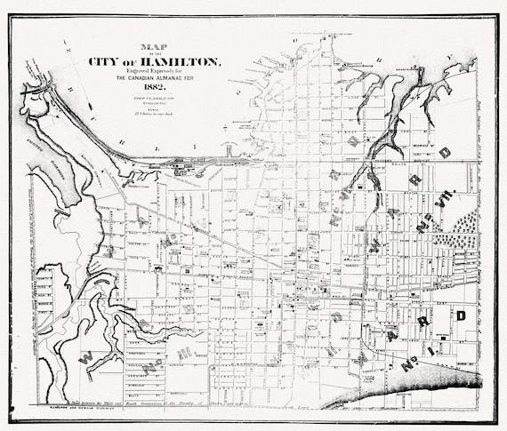 Hamilton, Ontario, 1882, map on heavy cotton canvas, 50 x 70cm, 20 x 25" approx.