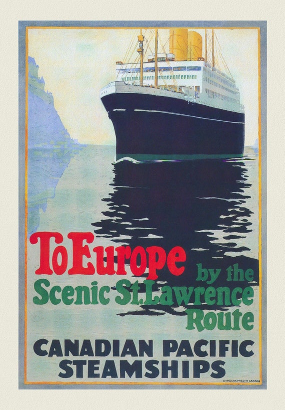 Canadian Pacific to Europe, 1925 Ver. II, travel poster reprinted on durable cotton canvas, 50 x 70 cm, 20 x 25" approx.