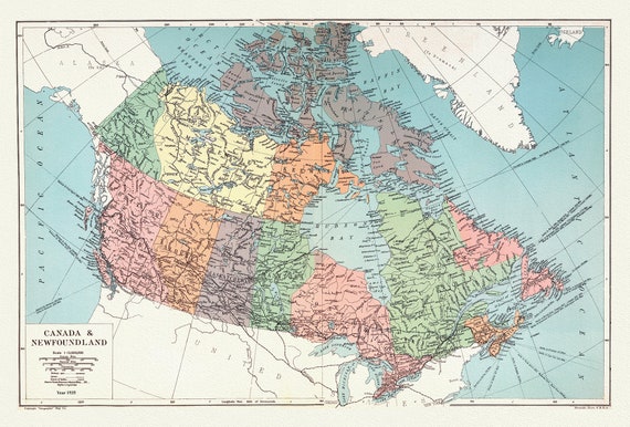 Geographia Map Company, Canada and Newfoundland, 1935 , map on heavy cotton canvas, 20 x 25" approx.