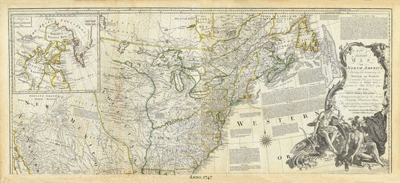 North America, 1747, Bowen auth. , map on heavy cotton canvas, 50 x 70cm, 20 x 27" approx.
