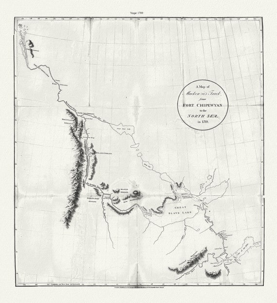 A map of Mackenzie's track from Fort Chipewyan to the north sea in 1789, canvas, 50 x 70 cm or 20x25" approx.