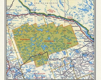 Algonquin Provincial Park, 1955 , map on heavy cotton canvas, 22x27&quot; approx.