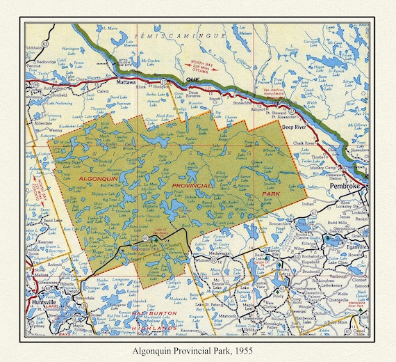 Algonquin Provincial Park, 1955 , map on heavy cotton canvas, 22x27" approx.