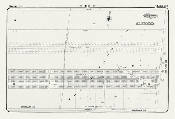 Plate 132, Toronto North, West of Yonge, North of Lawrence Ave., 1910 , map on heavy cotton canvas, 20 x 30" approx.