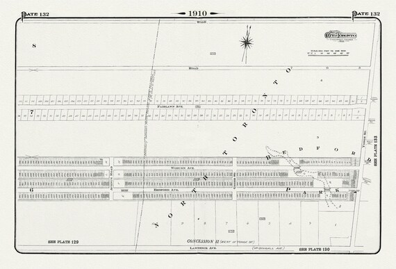 Plate 132, Toronto North, West of Yonge, North of Lawrence Ave., 1910 , map on heavy cotton canvas, 20 x 30" approx.