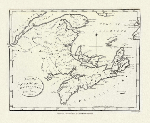 Morse, Jedidiah,  A New Map of Nova Scotia, New Brunswick and Cape Breton, 1794, map on durable cotton canvas, 50 x 70 cm, 20 x 25" approx.