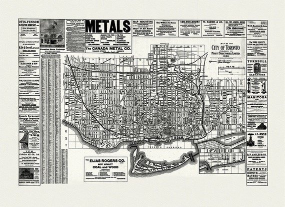City of Toronto, 1906 Ver. W, map on heavy cotton canvas, 22x27" approx.