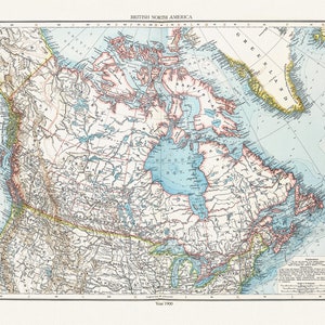 Andree et London Times, Ameryka Północna Brytyjska, 1900, mapa na grubym płótnie bawełnianym, ok. 20 x 25 cali.