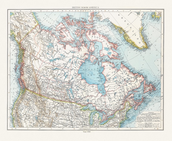 Andree et London Times, British North America, 1900 , map on heavy cotton canvas, 20 x 25" approx.