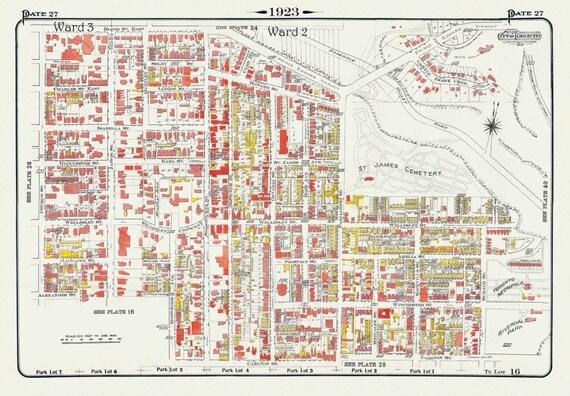 Plate 27, Toronto Downtown East, St. James, Cabbagetown, 1923, Map on heavy cotton canvas, 18x27in. approx.