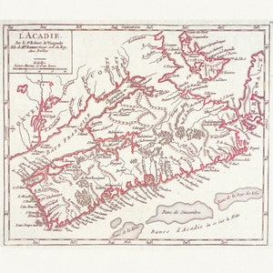 L'Acadie ,1769 Vaugondy auth., Landkarte auf strapazierfähiger Baumwollleinwand, 50 x 70 cm, 20 x 25" ca.