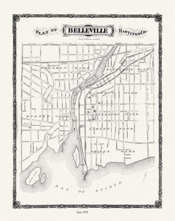 Belleville, 1878 , map on durable cotton canvas, 50 x 70 cm, 20 x 25" approx.