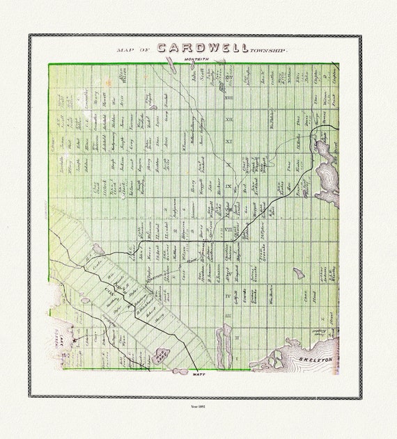 Muskoka-Haliburton, Cardwell Township, 1893, map on heavy cotton canvas, 20 x 25" approx.