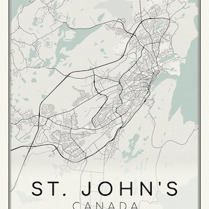 St Johns, Neufundland, Eine moderne Karte auf schwerer Baumwollleinwand, 45 x 65 cm, 18 x 24" ca.