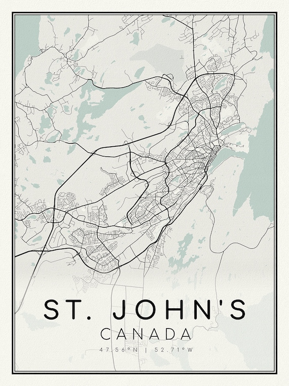 St Johns, Newfoundland, A Modern Map on heavy cotton canvas, 45 x 65 cm, 18 x 24" approx.