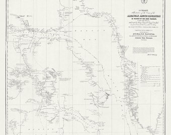 The Franklin Expedition, 1850, map on durable cotton canvas, 50 x 70 cm, 20 x 25&quot; approx.