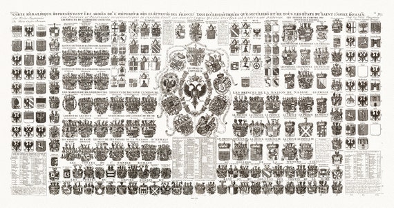 Heraldic Crests of the Roman Empire, Carte Heraldique Representant Les Armes De L' Empereur, 1720, on heavy cotton canvas, 22x27" approx.