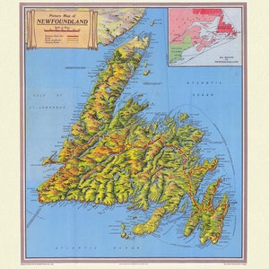 Neufundland und Labrador Tourist Development Office, 1960, Karte auf schwerer Baumwollleinwand, 50 x 70 cm, 20 x 25" ca.