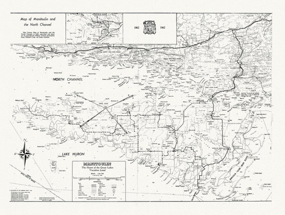 The Straits between Georgian Bay and Lake Superior, map on durable cotton canvas, 50 x 70 cm, 20 x 25" approx.