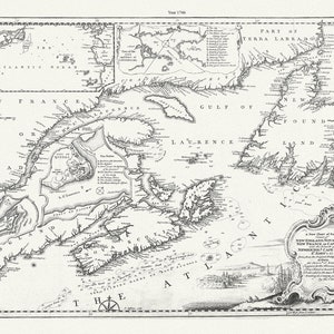 Uma nova carta da costa da Nova Inglaterra, Nova Escócia, Nova França ou Canadá, com as ilhas de Terra Nova., Cape Breton, .Jefferys, 1746