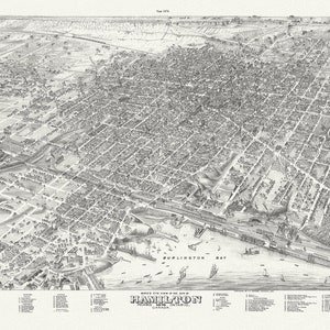Vogelperspektive der Stadt Hamilton, Ontario, 1876, Karte auf strapazierfähiger Baumwollleinwand, 50 x 70 cm, 20 x 25" ca.