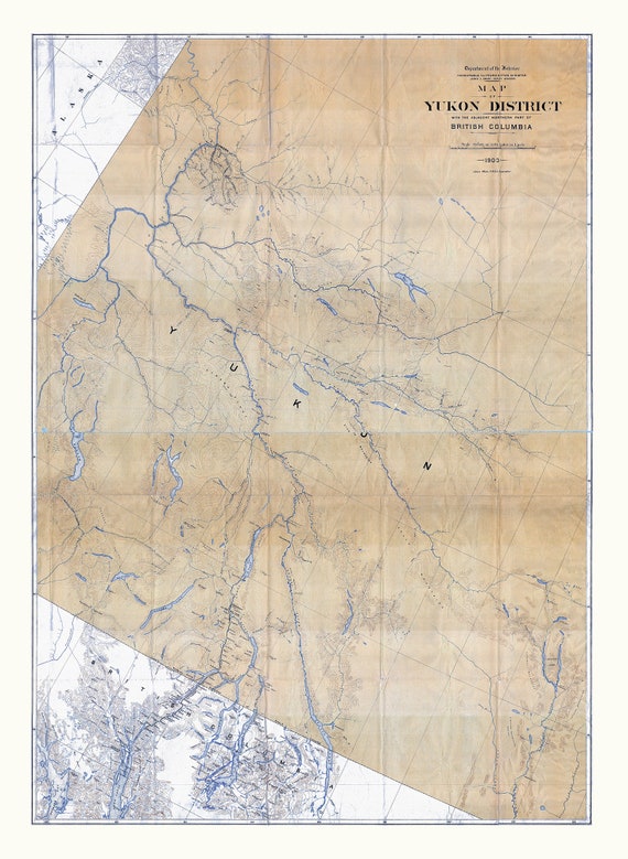 Map of Yukon District with the adjacent northern part of British Columbia, 1903, map on durable cotton canvas, 50 x 70 cm, 20 x 25" approx.