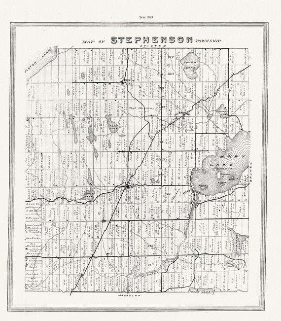 Muskoka-Haliburton, Stephenson Township, 1893  , map on heavy cotton canvas, 20 x 25" approx.