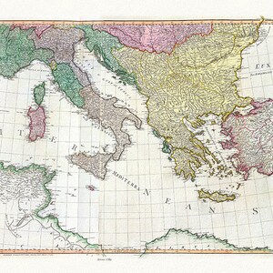 William Faden, Mediterraneo, 1785, mappa su tela di cotone pesante, 22x27" ca.