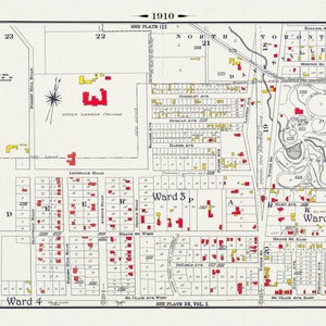 Planche 118, Toronto Uptown, Upper Canada College, Mount Pleasant, 1910, carte sur toile de coton lourde, 20 x 30 » environ.