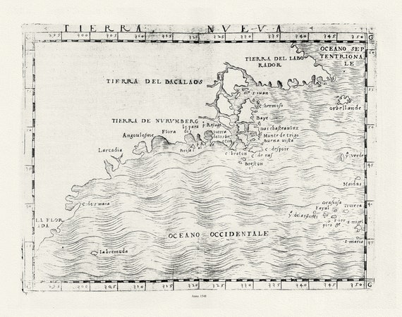 Ptolemy, Gastaldi et Mattioli, Tierra Nueva, 1548 , map on heavy cotton canvas, 22x27" approx.