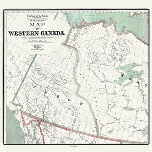 Carte du Nord-Ouest du Canada, 1907, carte sur toile de coton épaisse et durable, 19 x 25 pouces (50 x 70 cm)