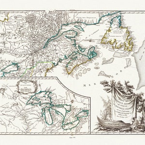 Nouvelle France ou le Canada, 1755, carte sur toile de coton lourd, 22x27 », 22x27 » environ.