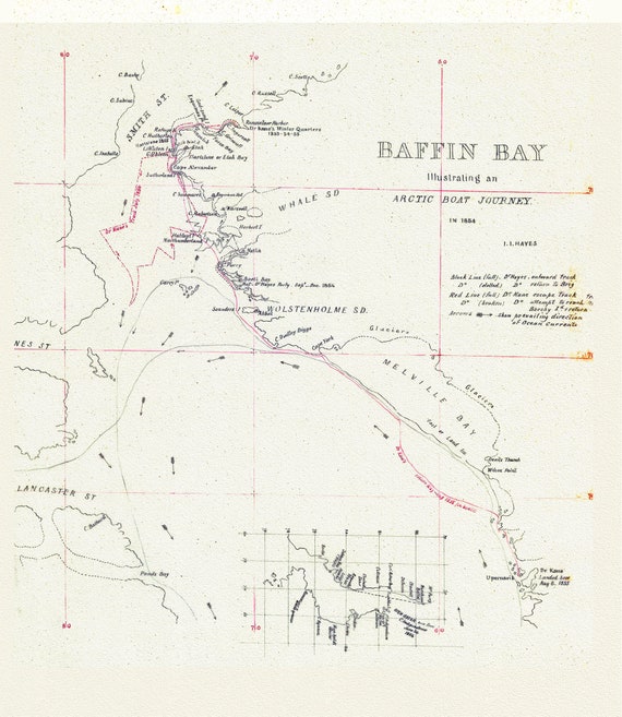 An Arctic Boat Journey around Baffin Bay Journey, A Manuscript, Kane et Hayes, 1855,  20 x 25" approx.