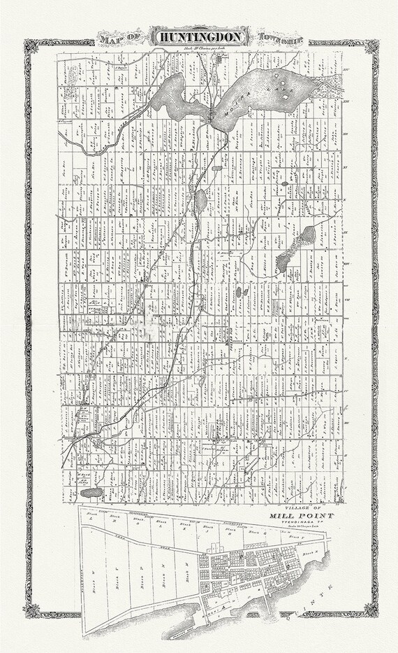 Huntington Township, Hastings County, Ontario, 1880, map on heavy cotton canvas, 45 x 65 cm, 18 x 24" approx.