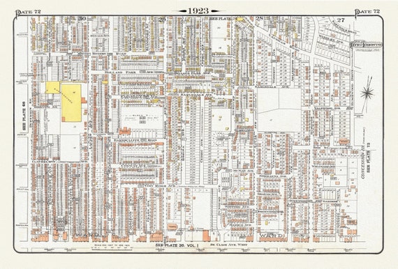 Plate 72, Toronto, North West, Wychwood, 1923, Map on heavy cotton canvas, 18x27in. approx.
