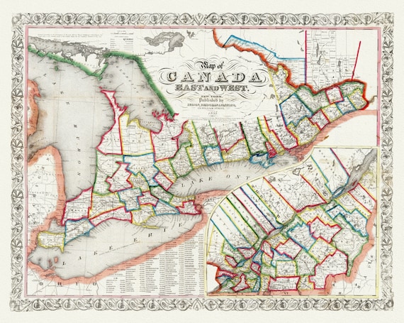 Ensign, Bridgman & Fanning, A Map of Canada East And West, 1855, map on heavy cotton canvas, 22x27" approx.