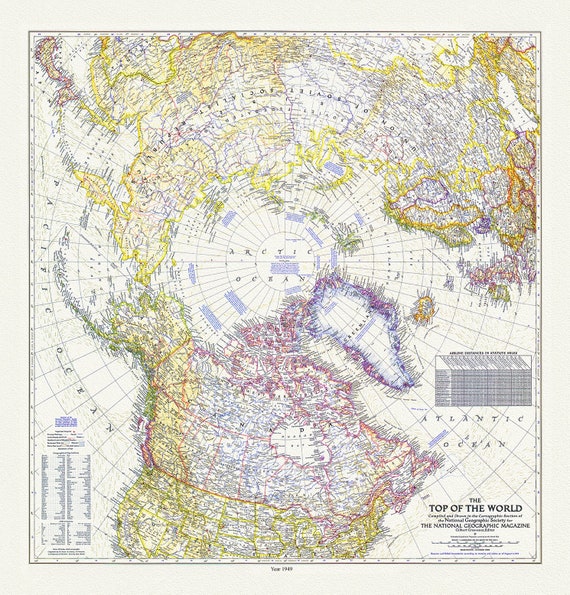 The Top of the World, National Geographic Society, 1949  , map on heavy cotton canvas, 50 x 70 cm, 20 x 25" approx.