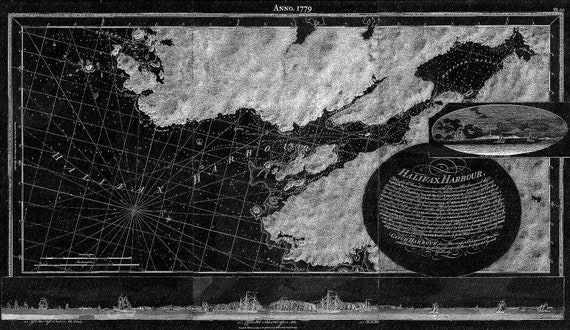 Des Barres, Halifax Harbour, 1779 Ver. BWI , map on durable cotton canvas, 50 x 70 cm, 20 x 25" approx.